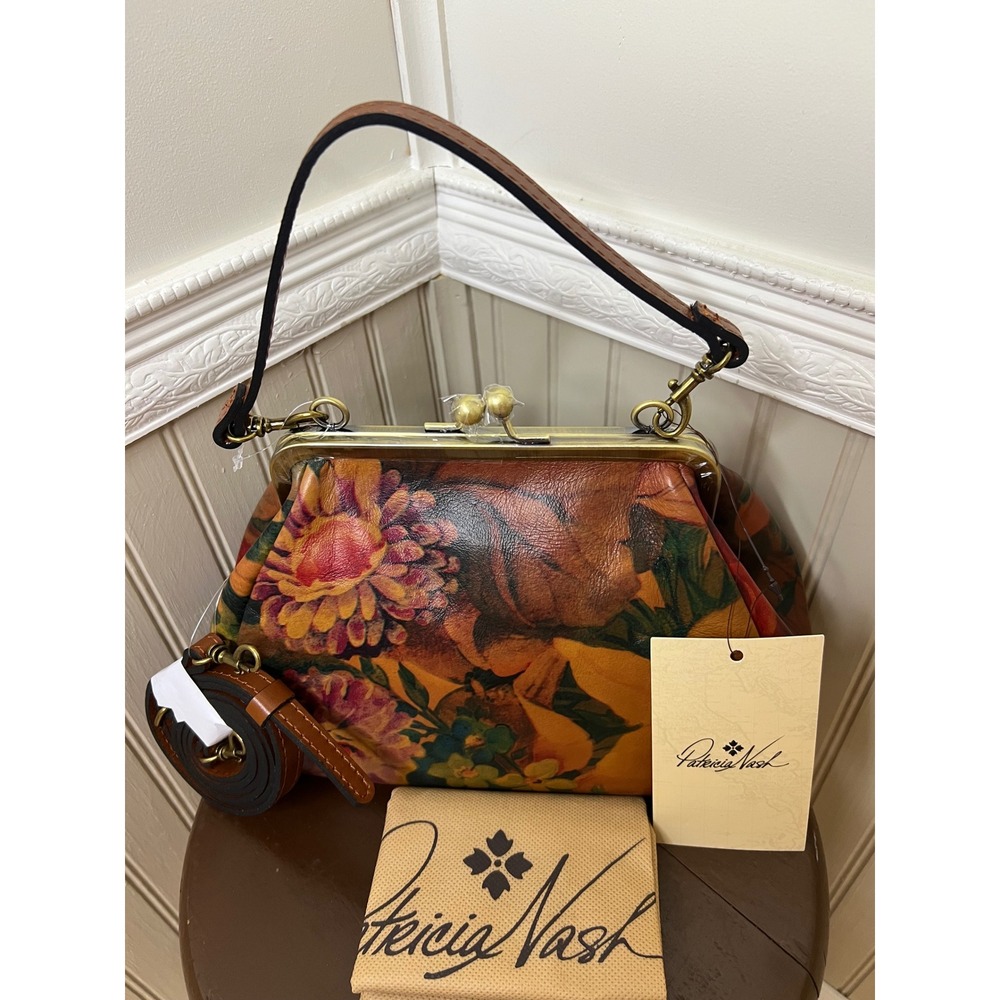 Patricia Nash Floral Leather Kiss Lock Satchel Bag Multi Color Vintage Style NEW - Picture 1 of 11